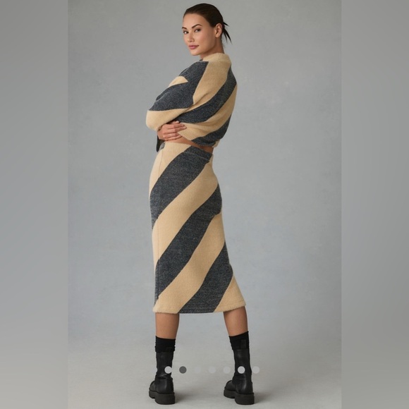 NWT Maeve Striped Knit Midi Skirt and Top in Charcoal and Tan - Picture 6 of 15